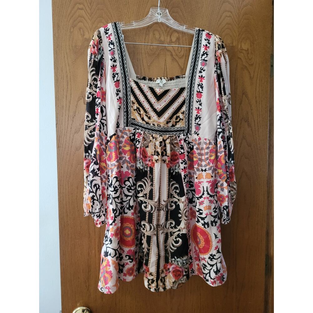 Anthropologie Nikasha Floral Mini Dress Puff Sleeve Baroque Beaded Large EUC
